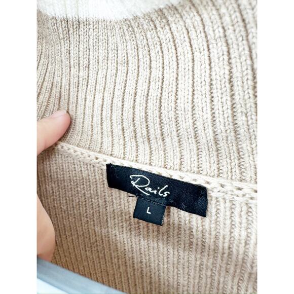 Rails Tessa Sand Stripe Tan Merino Wool Quarter Zip Sweater Size Large - Picture 5 of 6